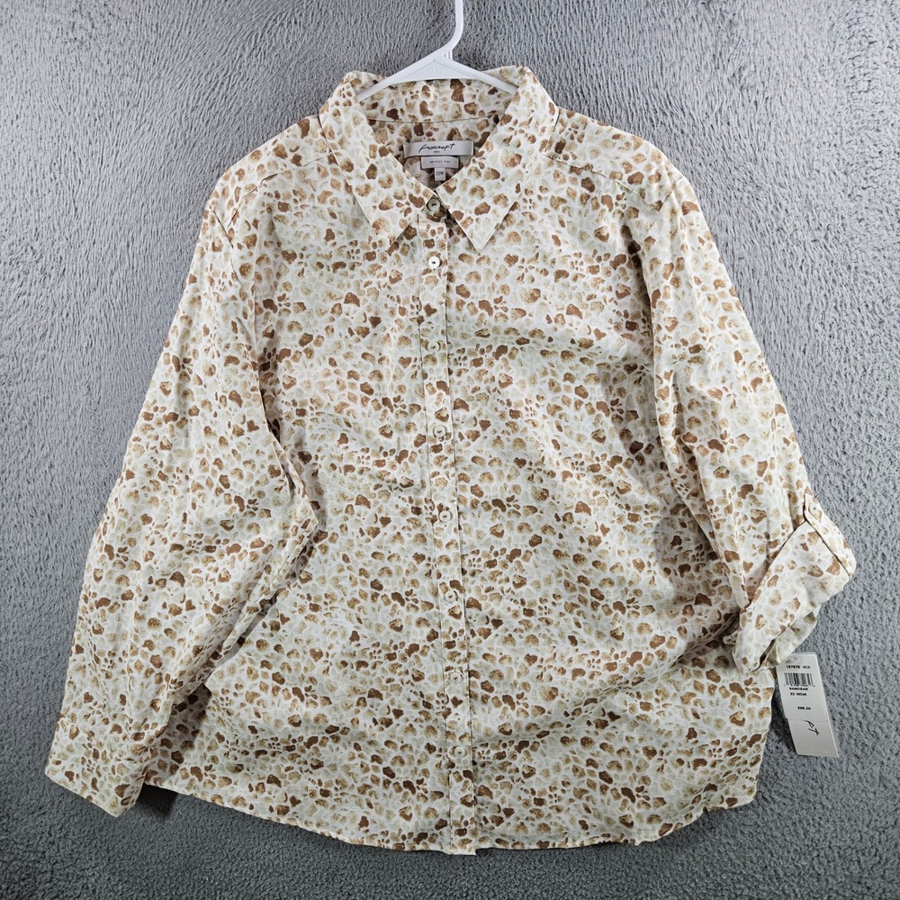 Foxcroft NYC Wrinkle Free Cotton Button Down Shirt Sandbar Animal Print 22W NEW